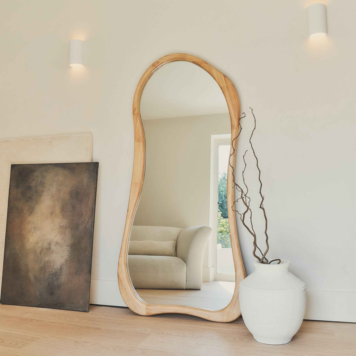 Arcurva - Grand miroir irrégulier en bois clair pleine longueur 170 cm x 85 cm