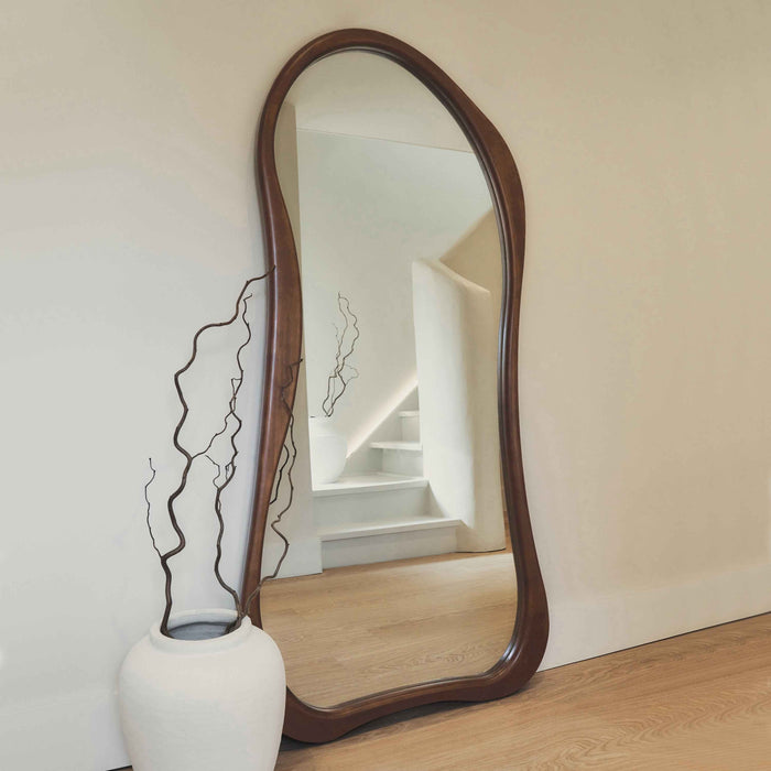 Arcurva - Grand miroir irrégulier en bois foncé pleine longueur 170cm x 85cm