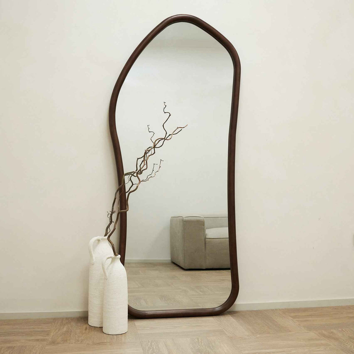 Aaliyah - Miroir irrégulier en bois foncé pleine longueur 180cm x 80cm