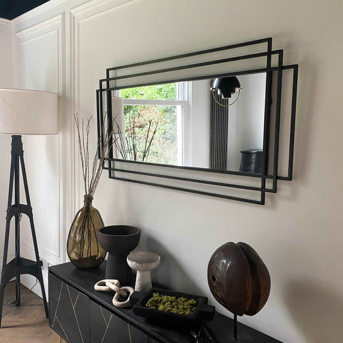 Amalfi - Grand miroir rectangulaire métal noir 140 cm x 70 cm