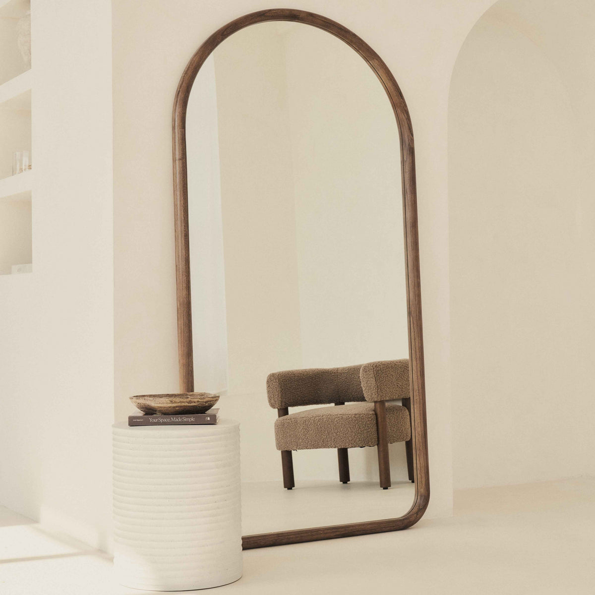 Amora - Miroir en bois chaud grand format plein pied arche 180cm x 90cm