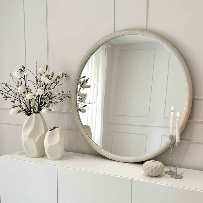 Amora - Grand Miroir Mural Rond en Béton 100cm x 100cm