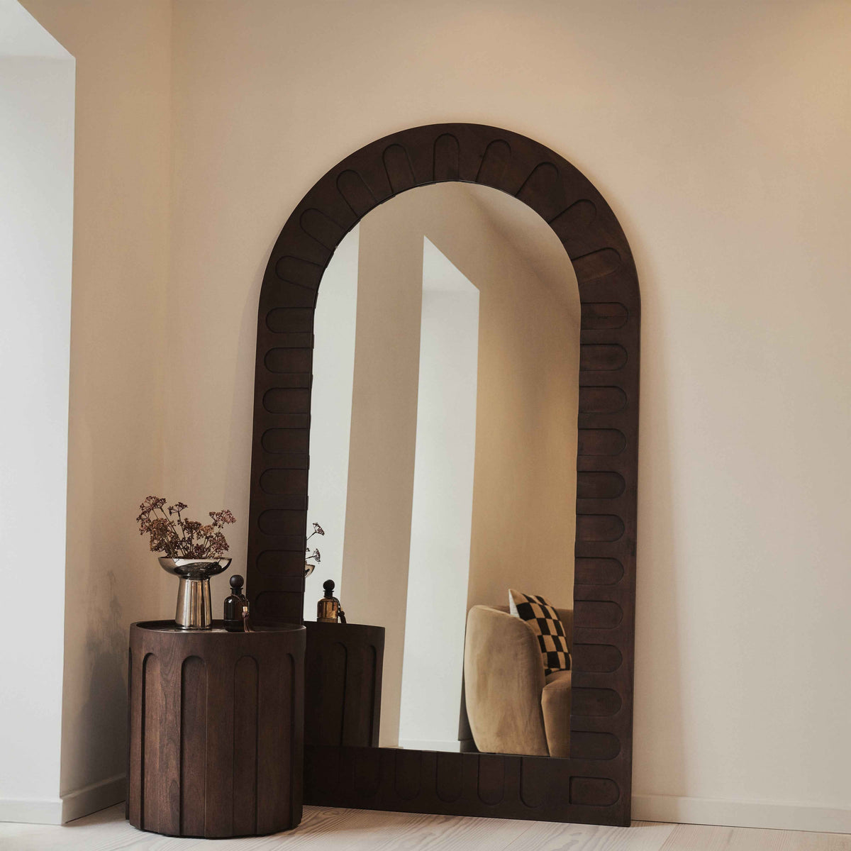 Valor - Miroir Arqué Premium Extra Large en Bois Foncé 190cm x 110cm