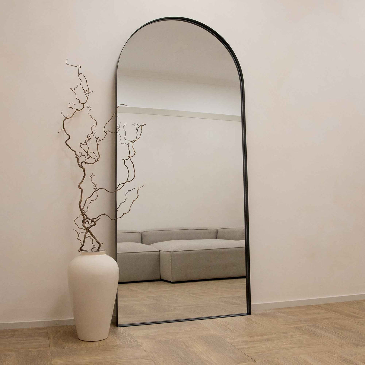 Arcus - Miroir Métallique Noir Extra Large Arqué Pleine Longueur 200cm x 90cm