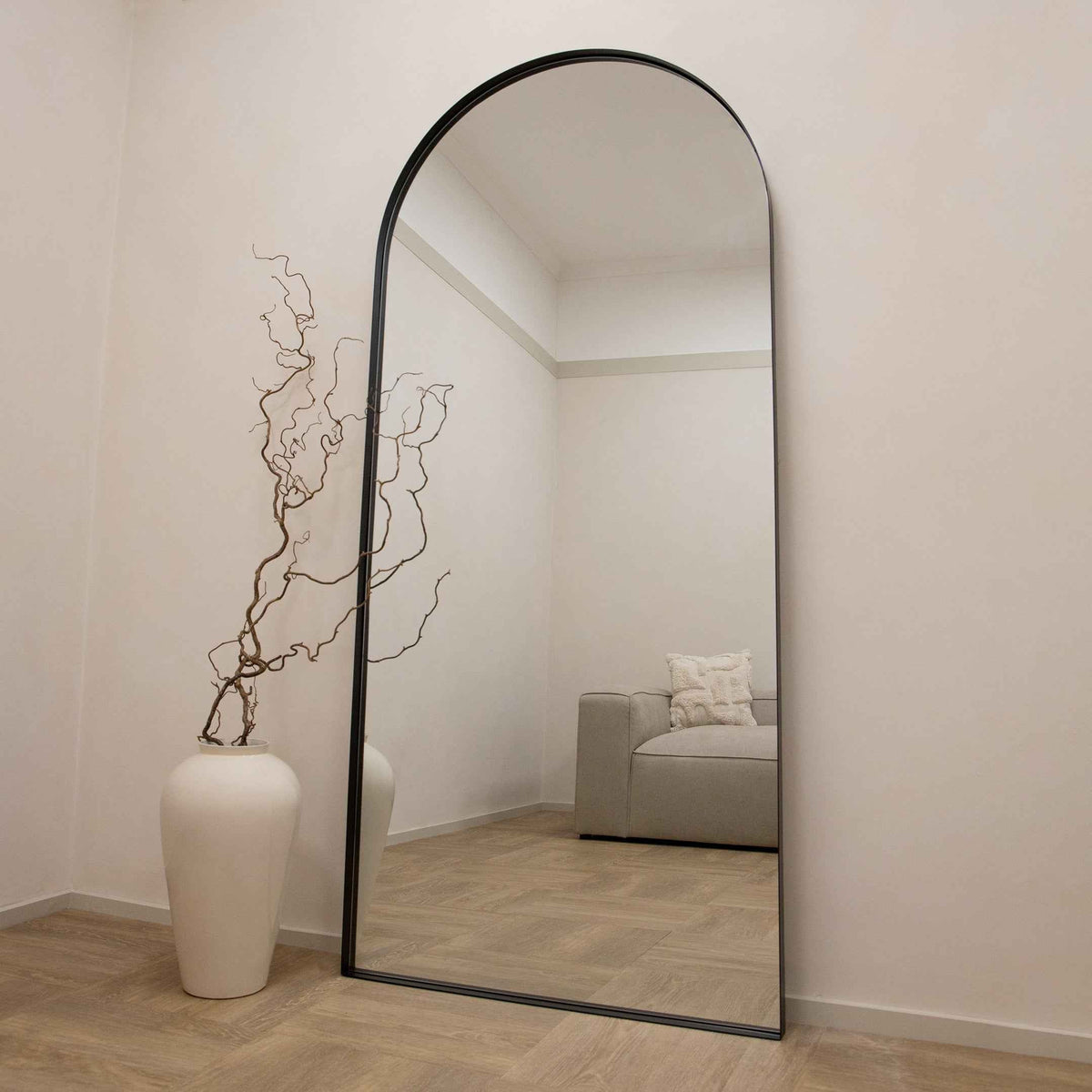 Arcus - Miroir Métallique Noir Extra Large Arqué Pleine Longueur 200cm x 90cm