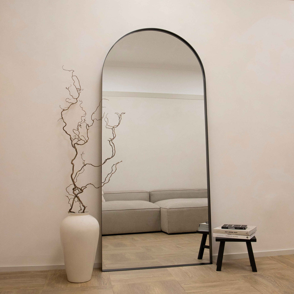 Arcus - Miroir Métallique Noir Extra Large Arqué Pleine Longueur 200cm x 90cm
