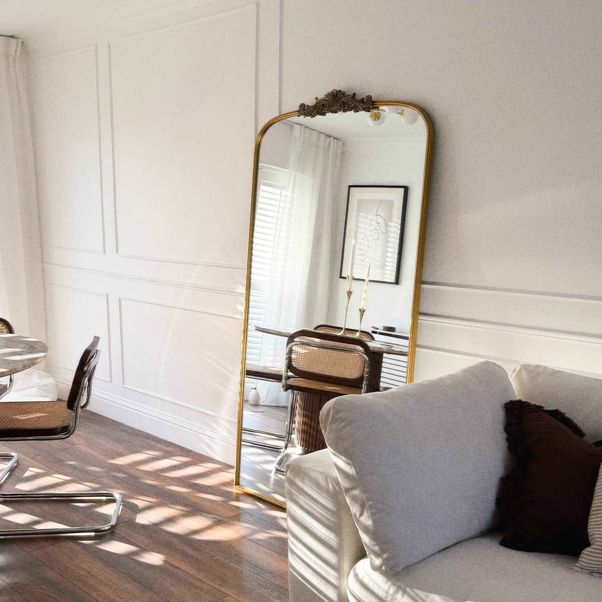 Amelia - Miroir Métallique Arqué Doré Pleine Longueur 186cm x 100cm