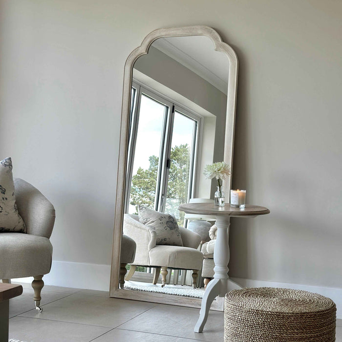 Elena - Miroir Arqué en Bois Blanchi Pleine Longueur 170cm x 75cm