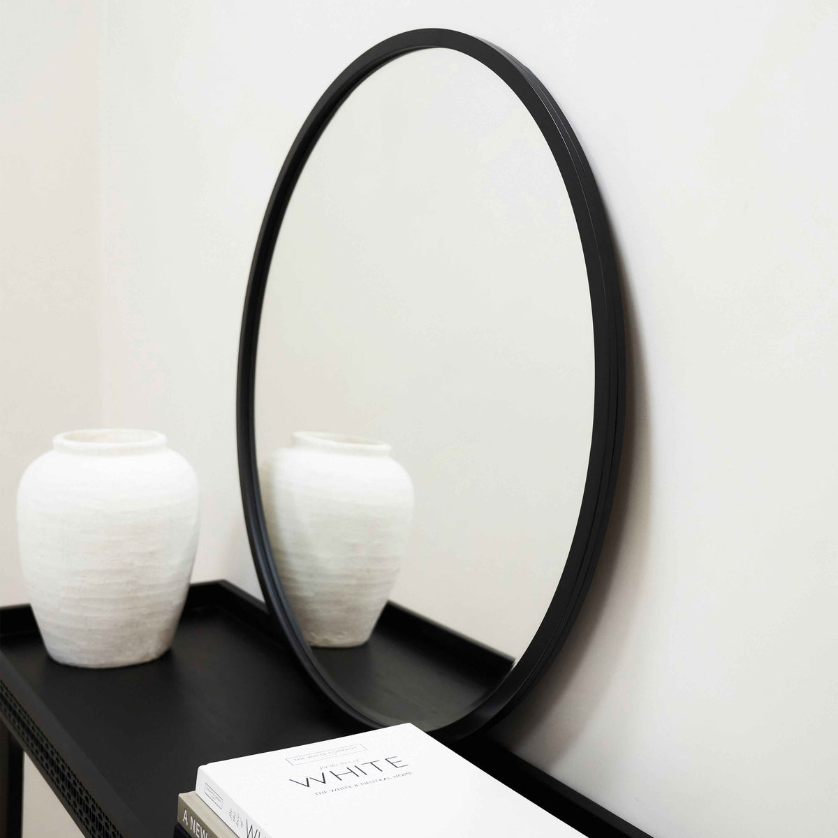 Higgins - Miroir Mural Rond Moderne en Métal Noir 60cm x 60cm