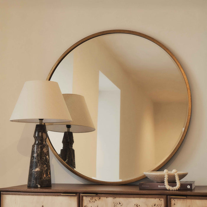 Higgins - Miroir Mural Rond Moderne en Métal Doré 100cm x 100cm