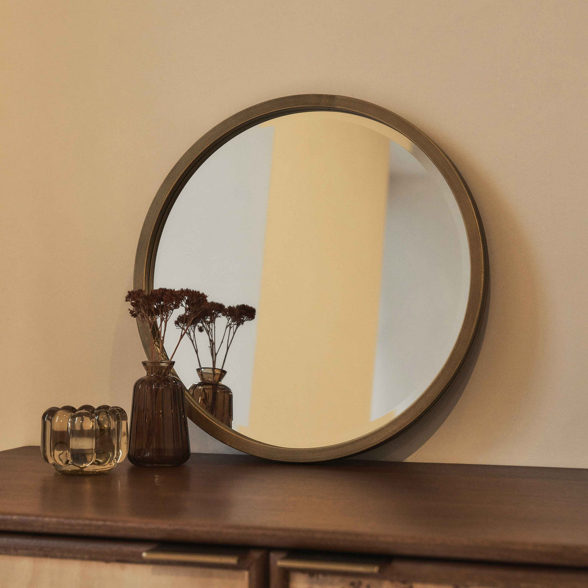 Higgins - Miroir Mural Rond Moderne en Métal Doré 40cm x 40cm