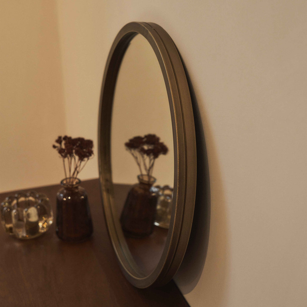 Higgins - Miroir Mural Rond Moderne en Métal Doré 40cm x 40cm