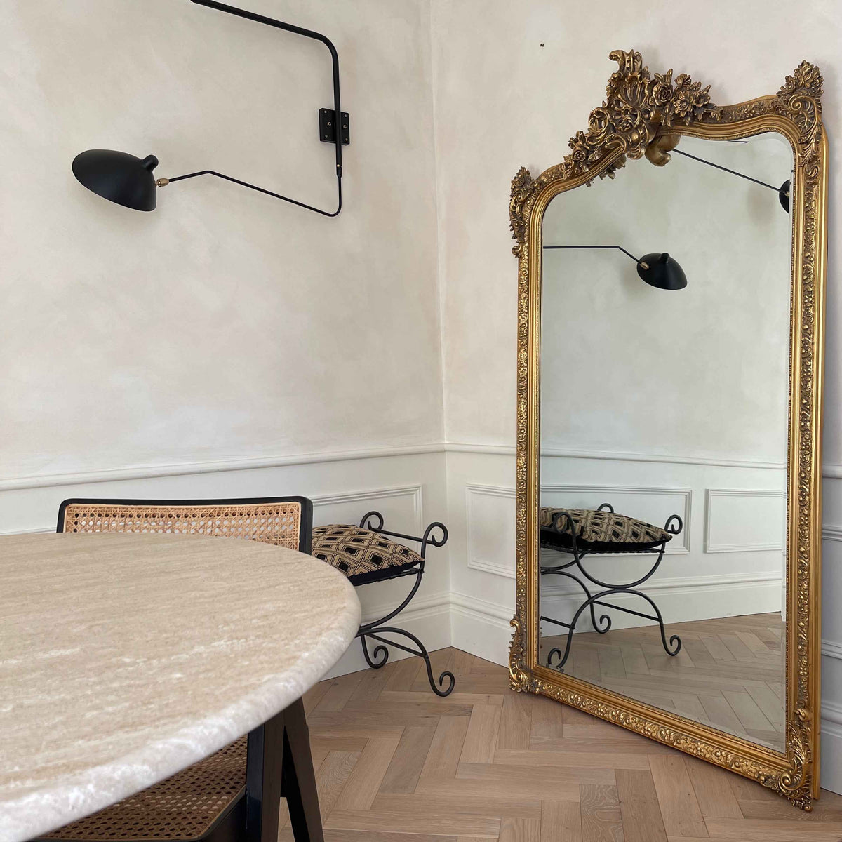 Francesca - Miroir pleine longueur or voûté orné 185 cm x 100 cm
