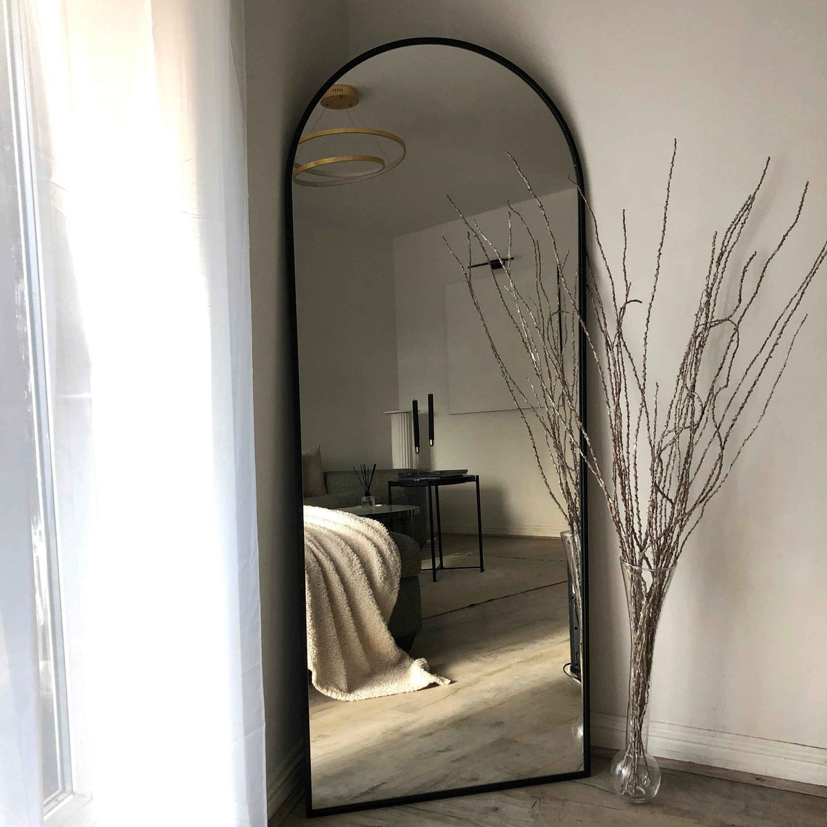 Liberty - Miroir Métallique Noir Arqué Grand Format 160cm x 60cm