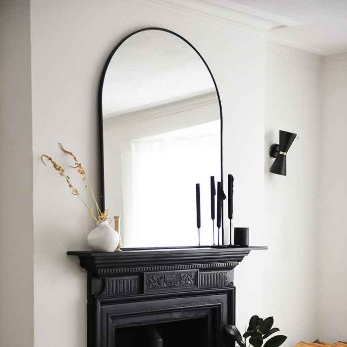 Liberty - Miroir de Cheminée Métallique Arqué Noir 120cm x 90cm