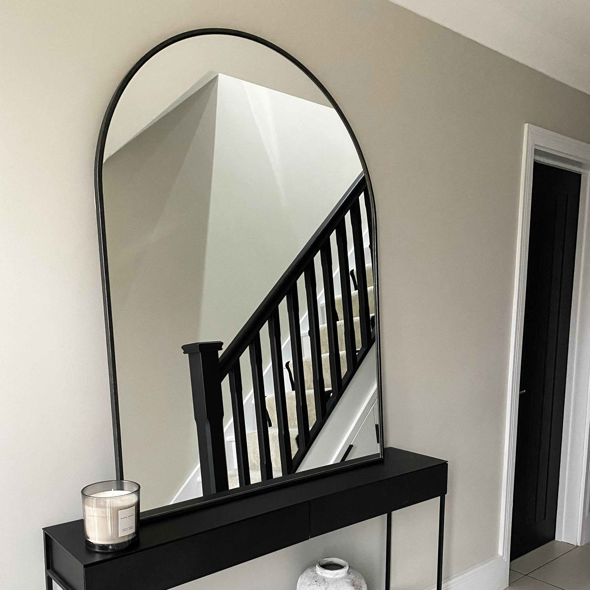 Liberty - Miroir de Cheminée Métallique Arqué Noir 120cm x 90cm