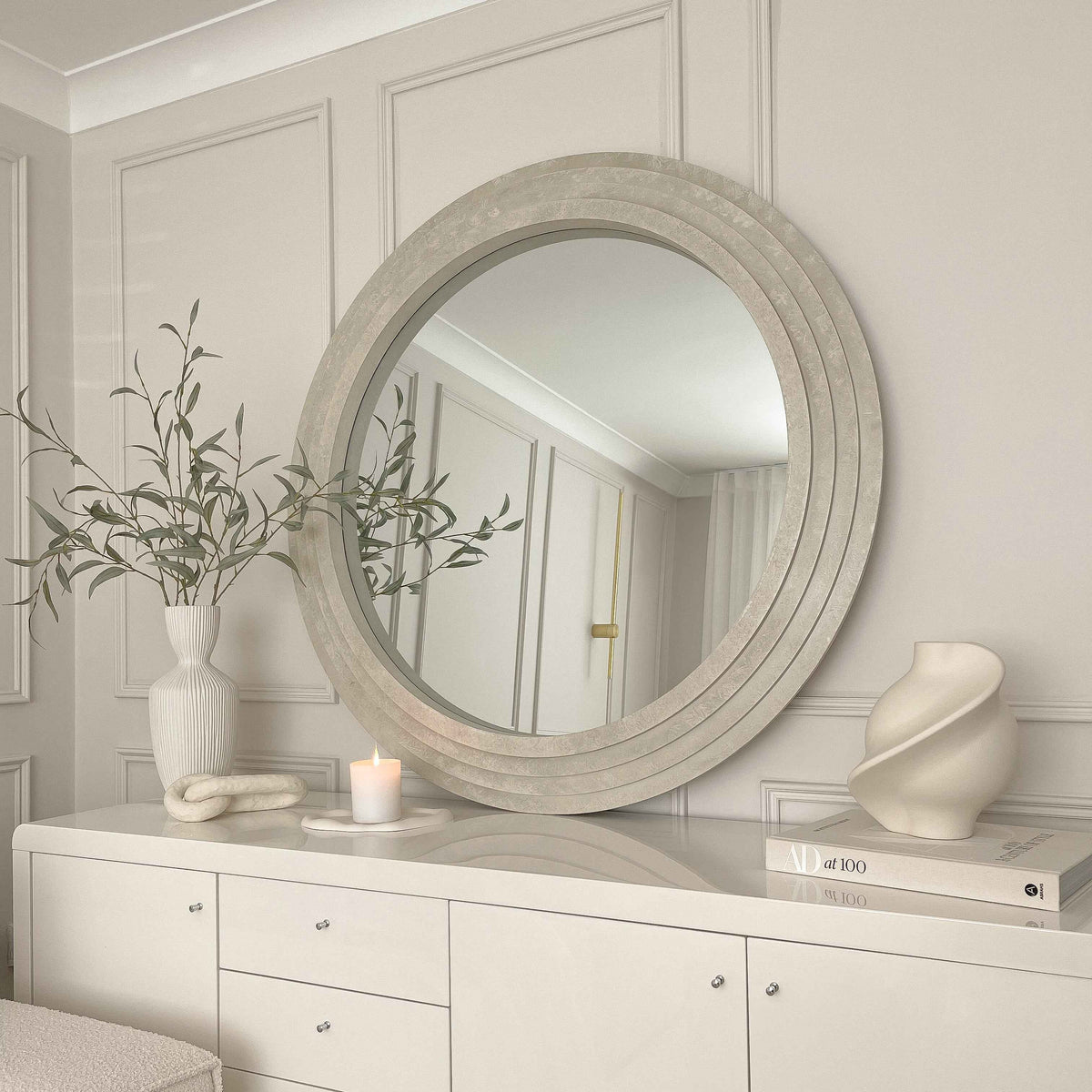 Luciana - Miroir Mural Rond en Béton 110cm x 110cm