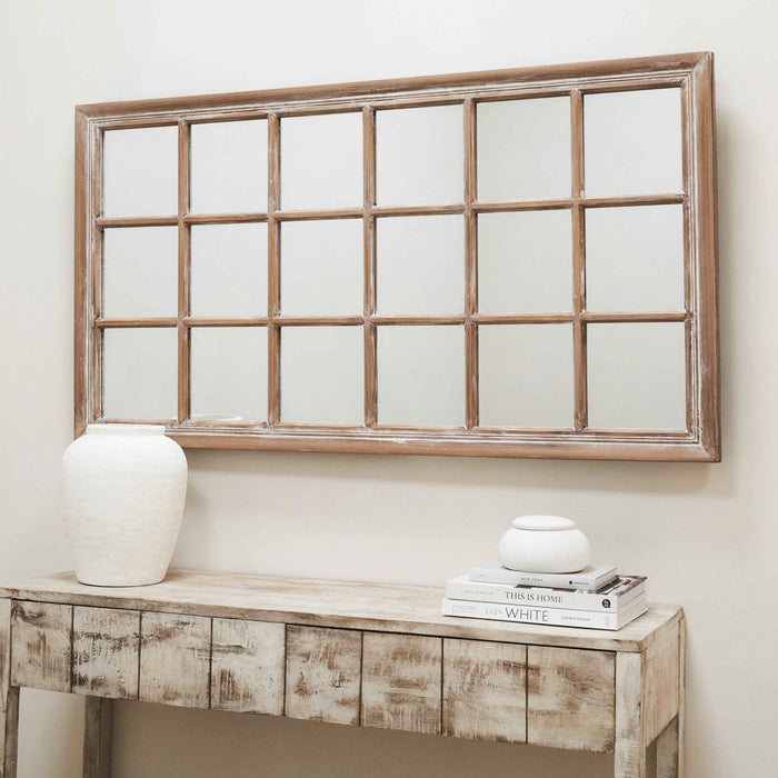 Sasha - Miroir Rectangulaire Fenêtre Shabby Chic Chêne 134cm x 70cm