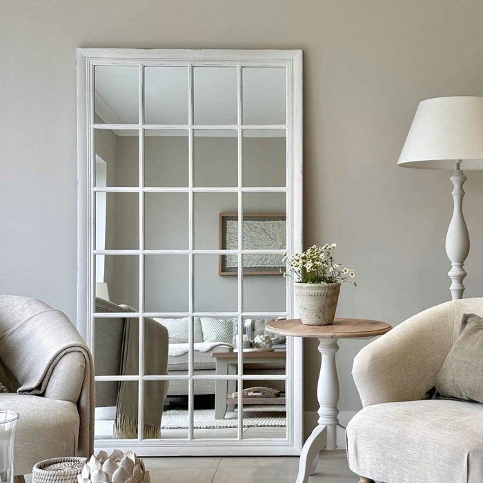Sasha - Miroir de fenêtre shabby chic blanc pleine longueur 180 cm x 100 cm