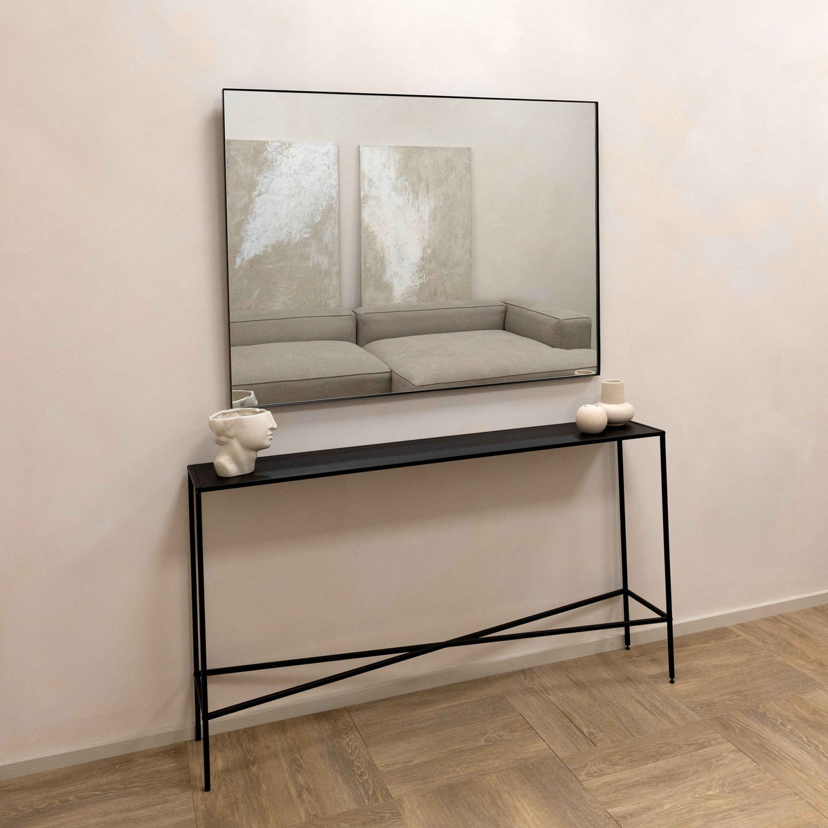 Theo - Grand miroir mural rectangulaire en métal noir 120cm x 90cm