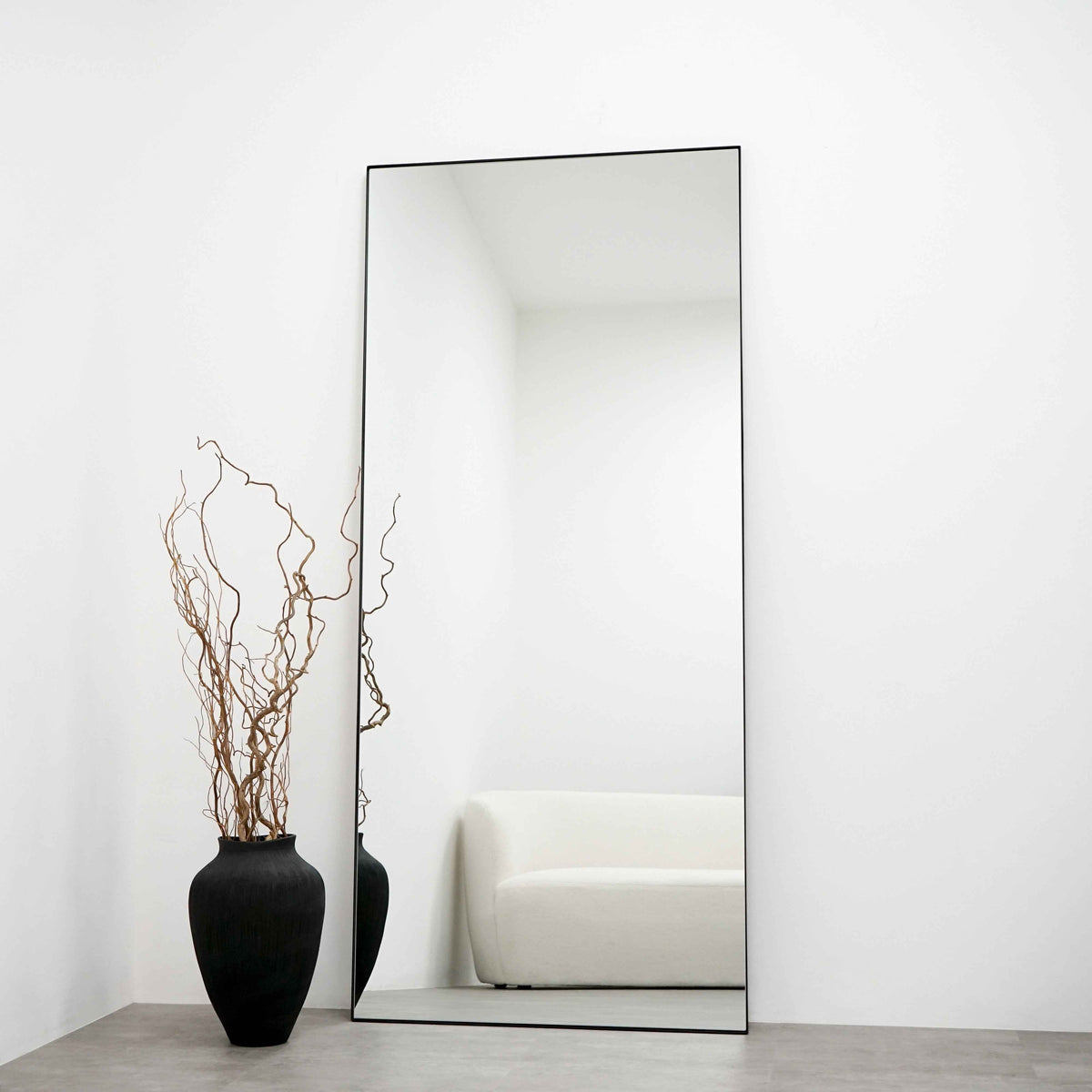 Theo - Miroir Rectangulaire Métallique Noir Grand Format 179cm x 80cm Pleine Longueur