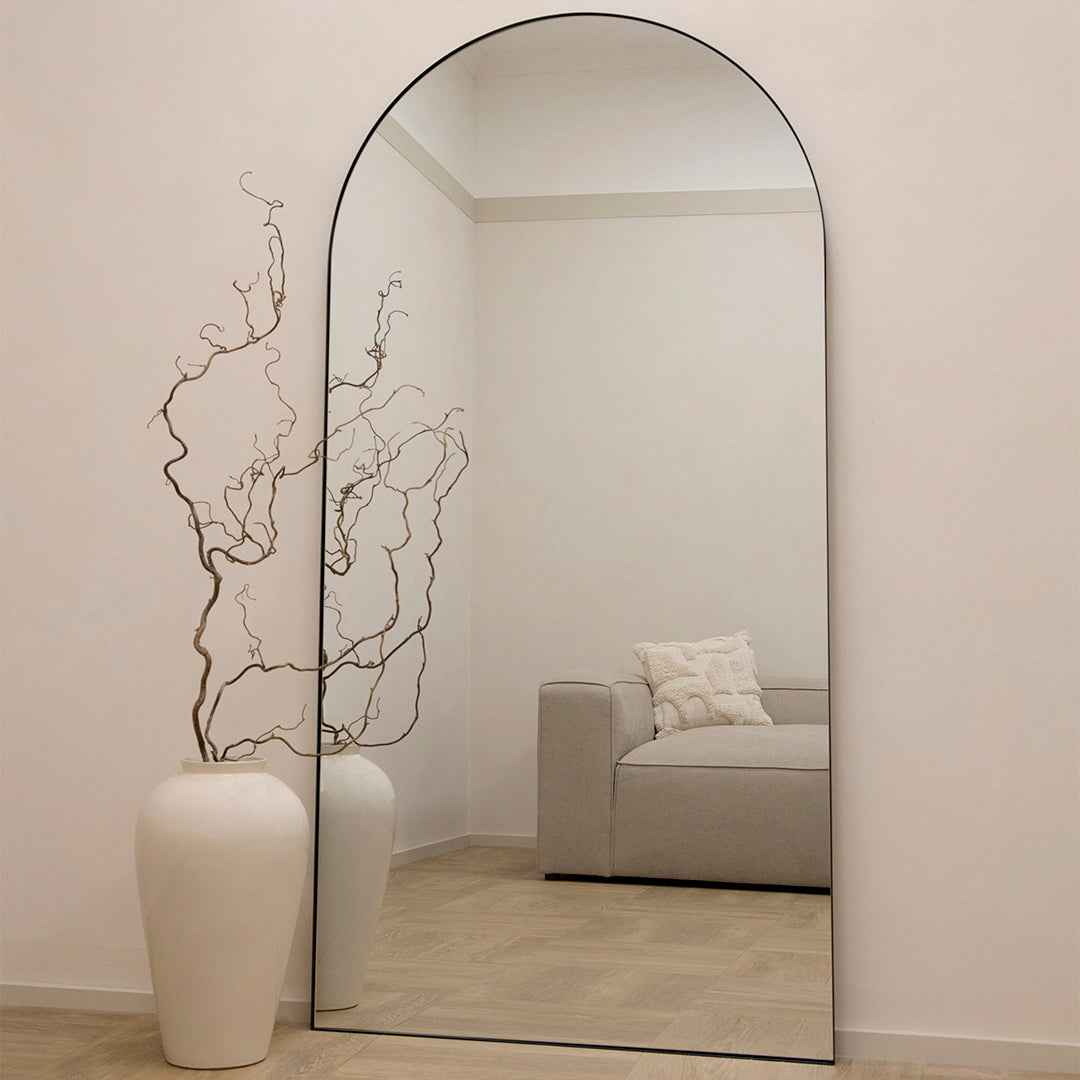 Theo - Miroir Métallique Noir Arqué Grand Pleine Longueur 180cm x 90cm