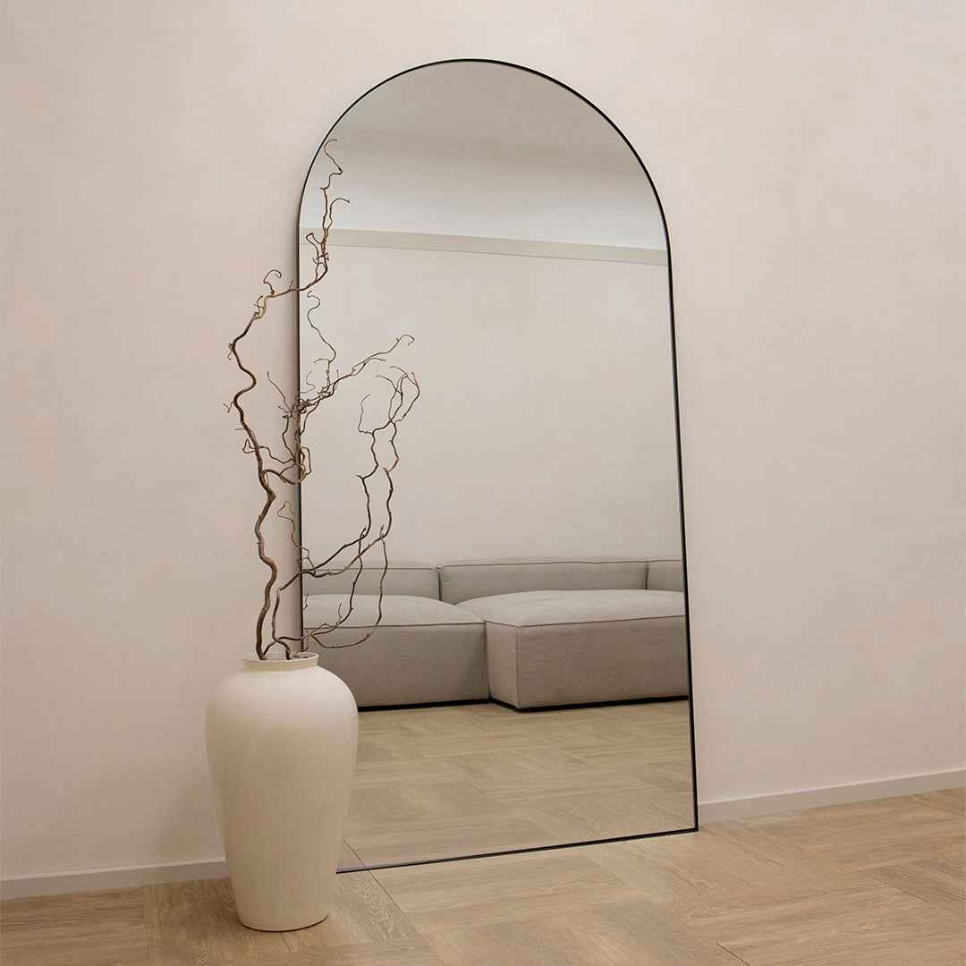 Theo - Miroir Métallique Noir Arqué Grand Pleine Longueur 180cm x 90cm