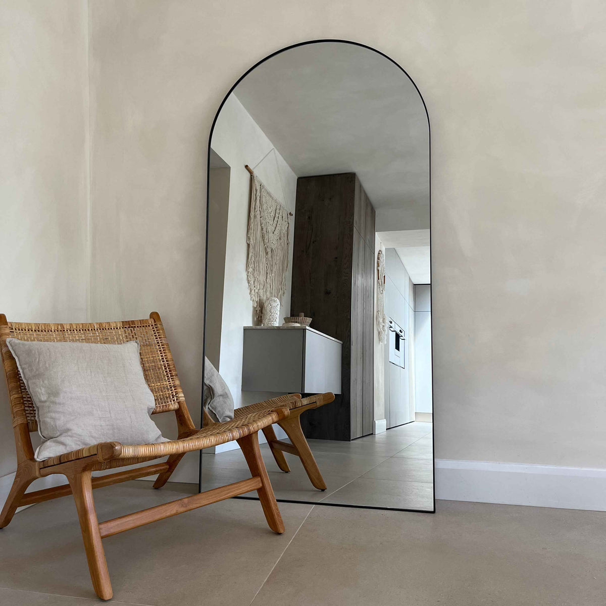 Theo - Miroir Métallique Noir Arqué Grand Pleine Longueur 180cm x 90cm