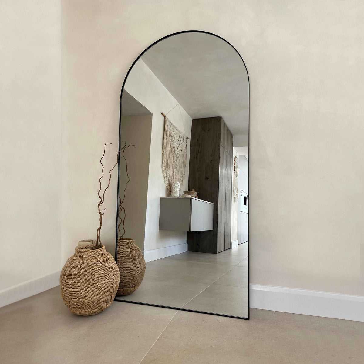 Theo - Miroir Métallique Noir Arqué Grand Pleine Longueur 180cm x 90cm