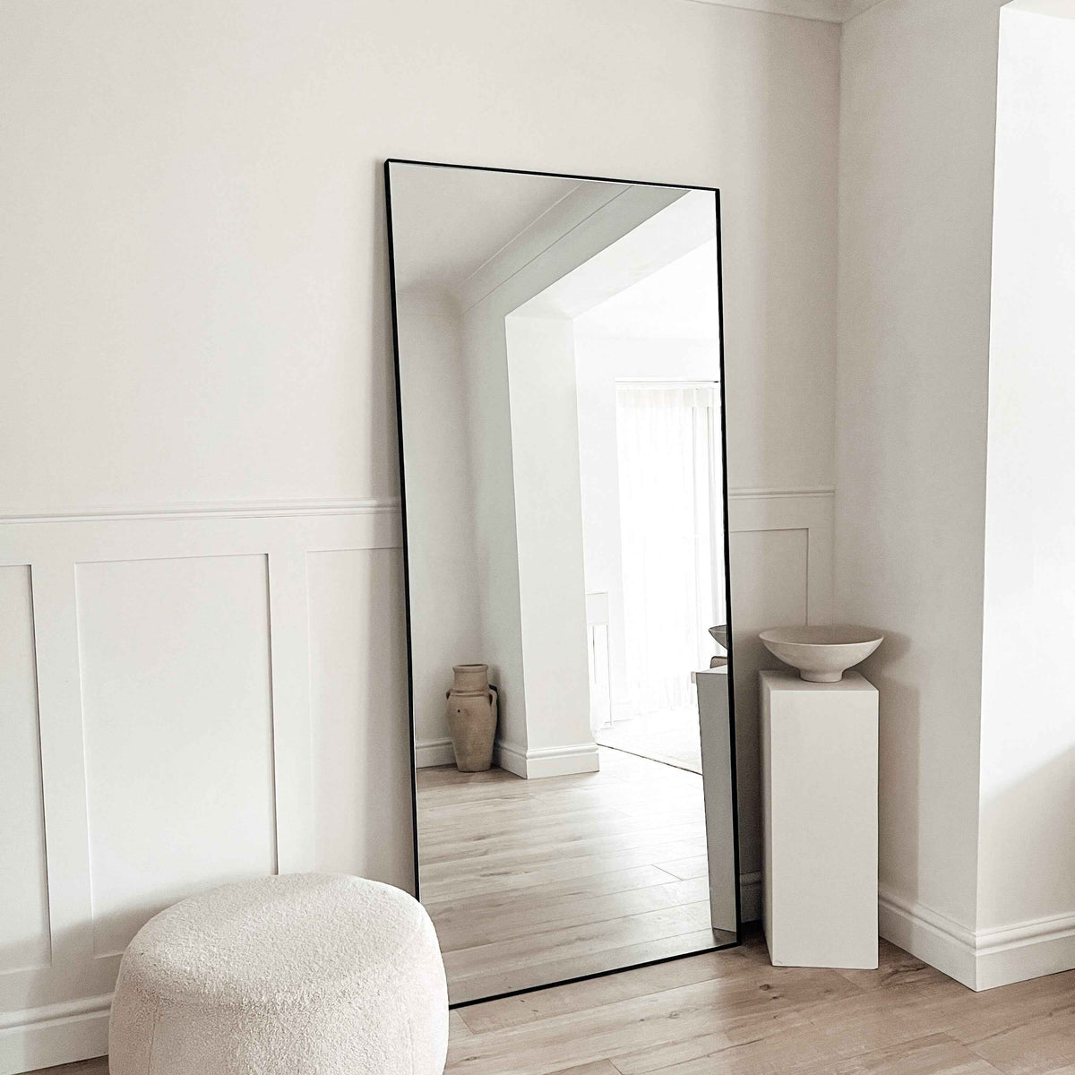 Theo - Miroir Rectangulaire Métallique Noir Grand Format 179cm x 80cm Pleine Longueur