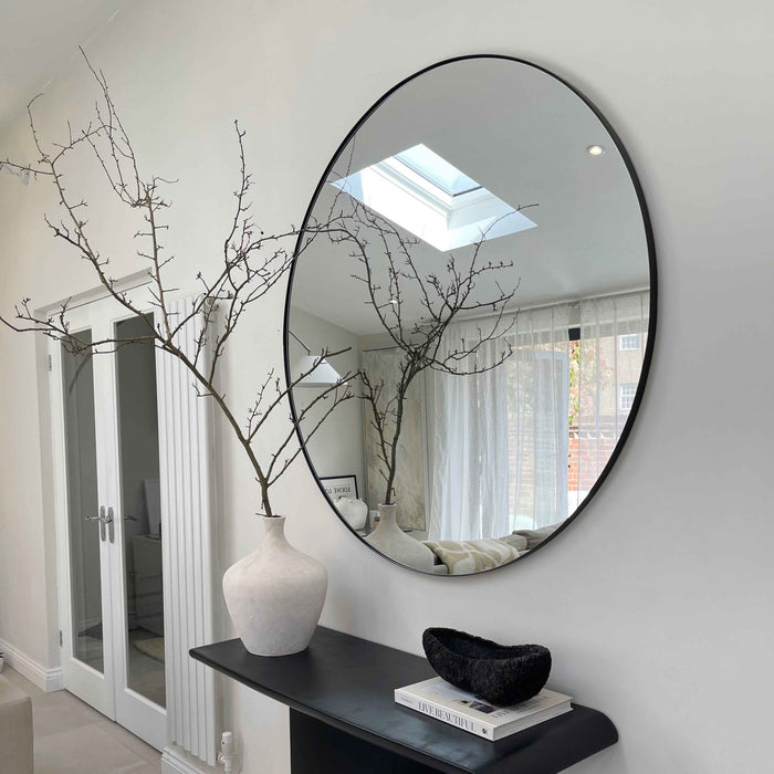 Theo - Grand miroir mural rond en métal noir 120cm x 120cm