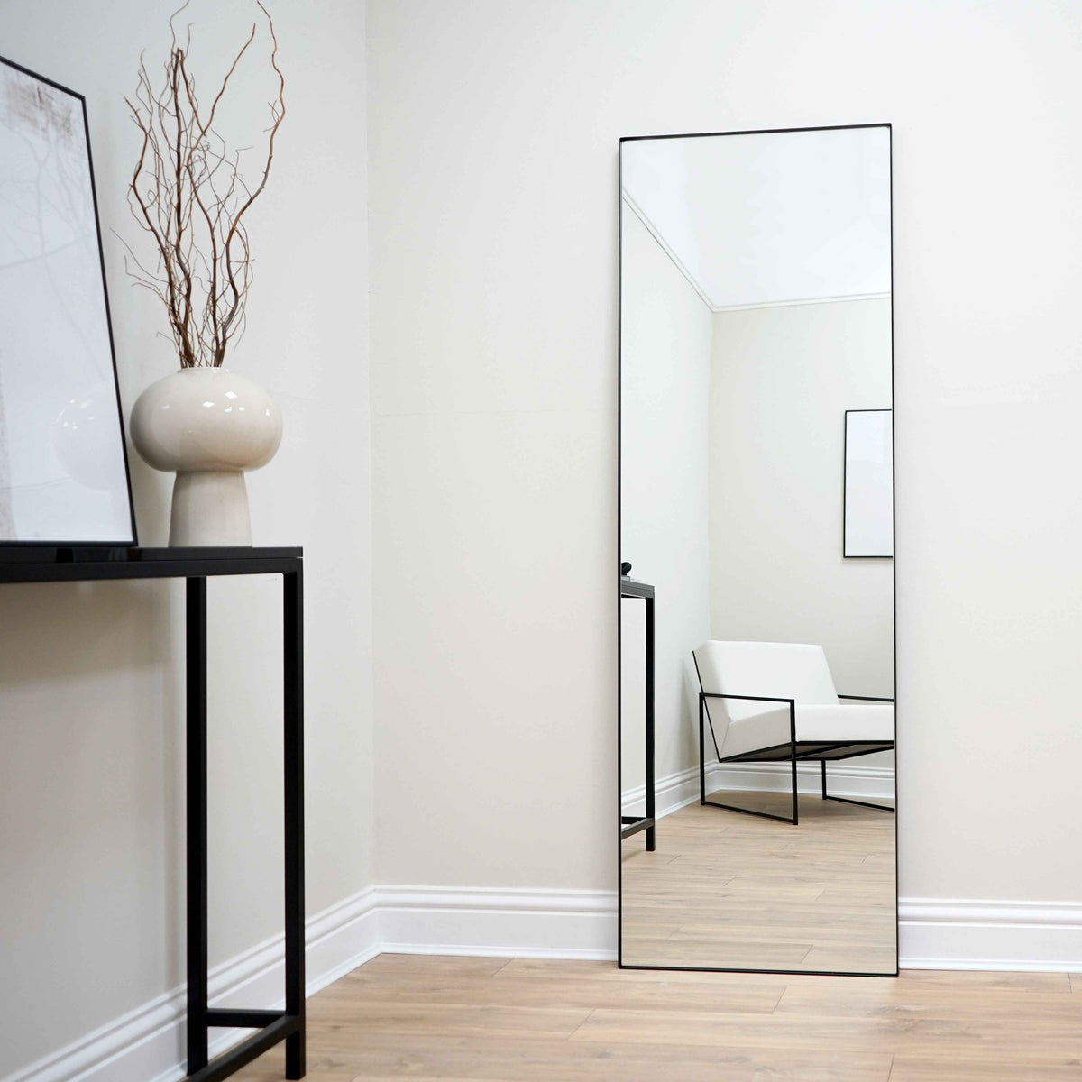 Theo - Miroir Métallique Rectangulaire Noir Grand Pleine Longueur 179cm x 60cm