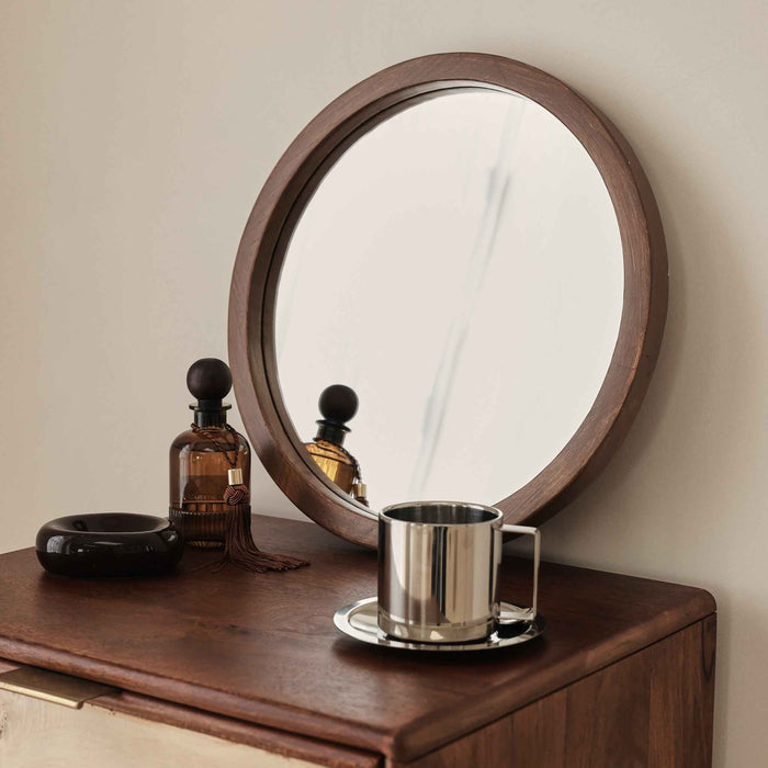 Arden - Miroir mural rond en bois foncé 40cm x 40cm