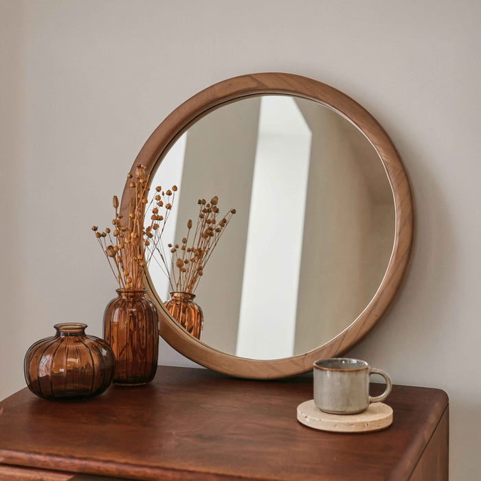 Arden - Miroir Mural Rond en Bois Chaud 40cm x 40cm