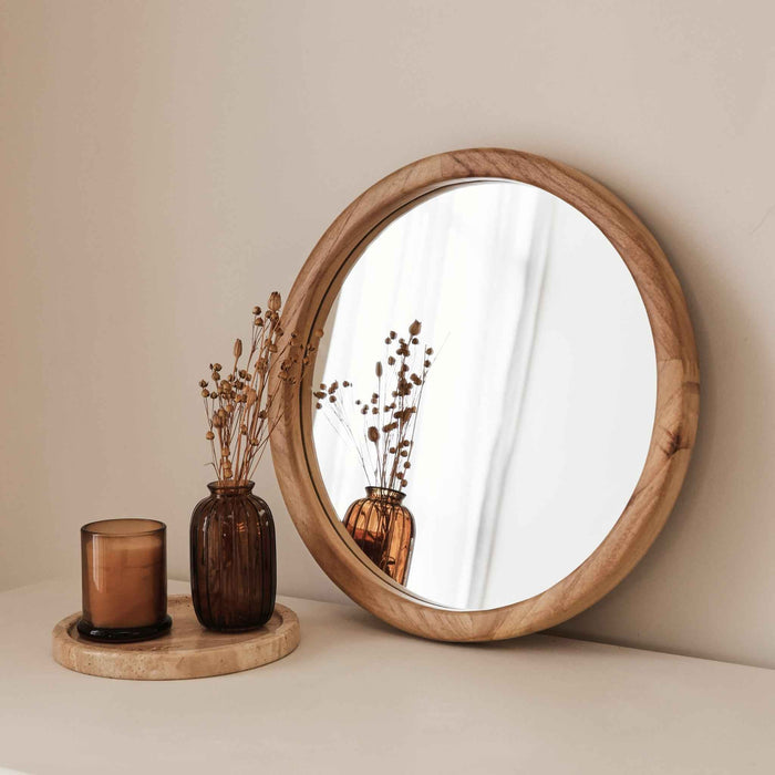 Arden - Miroir mural rond en bois clair 40cm x 40cm