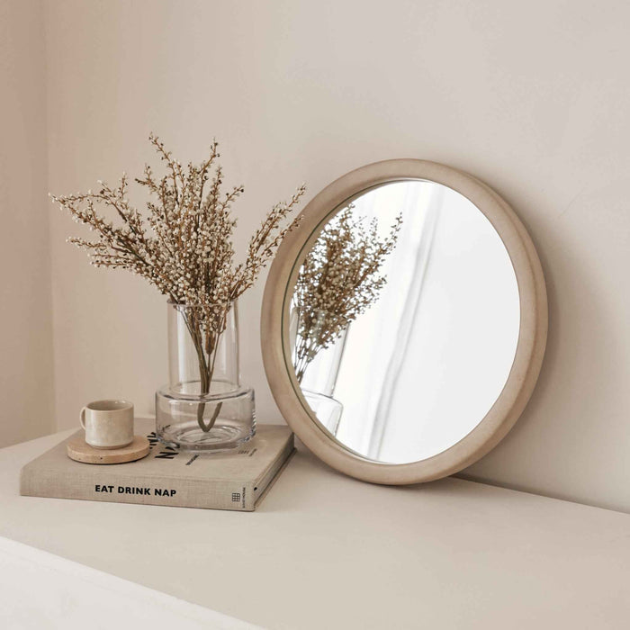 Arden - Miroir mural rond en béton et bois 40cm x 40cm