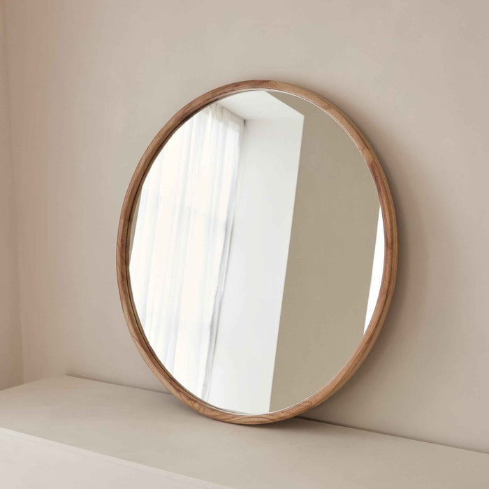 Arden - Grand miroir mural rond en bois clair 90cm x 90cm