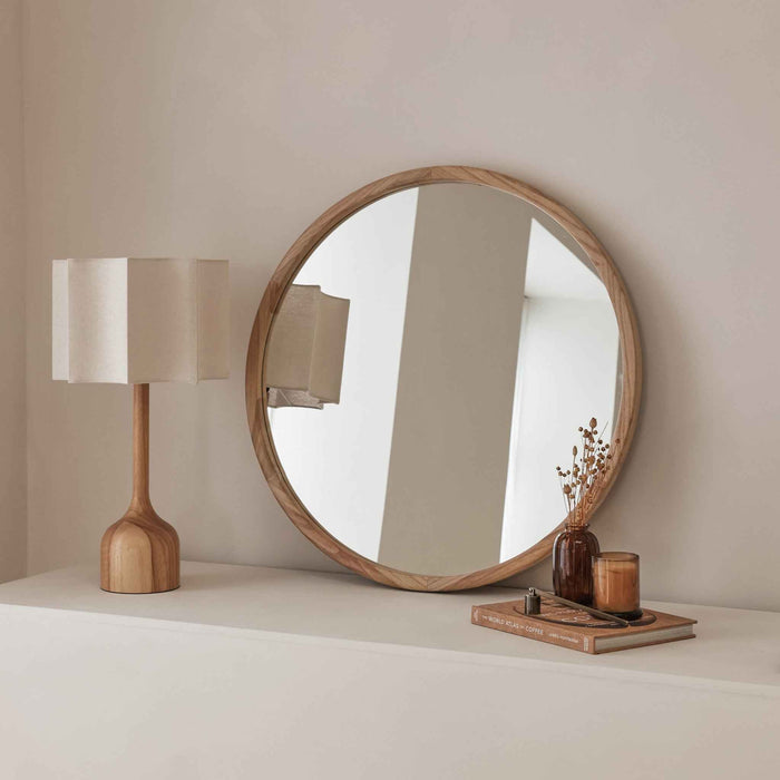 Arden - Miroir Mural Rond en Bois Clair 70cm x 70cm