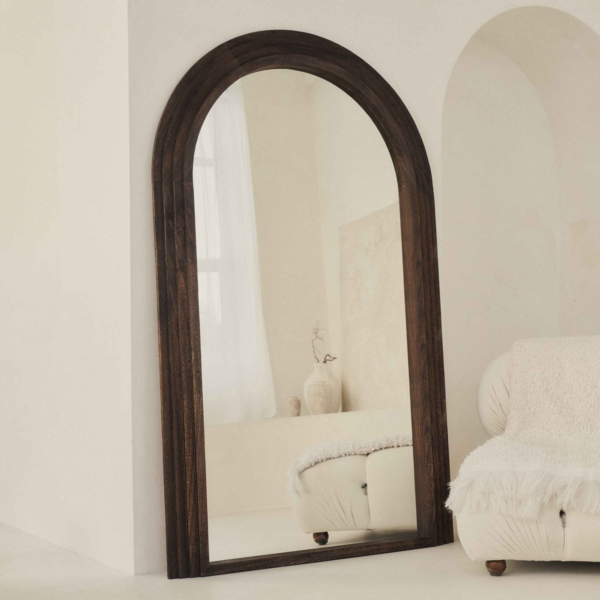 Luciana - Miroir en bois brûlé arqué pleine longueur 180cm x 110cm