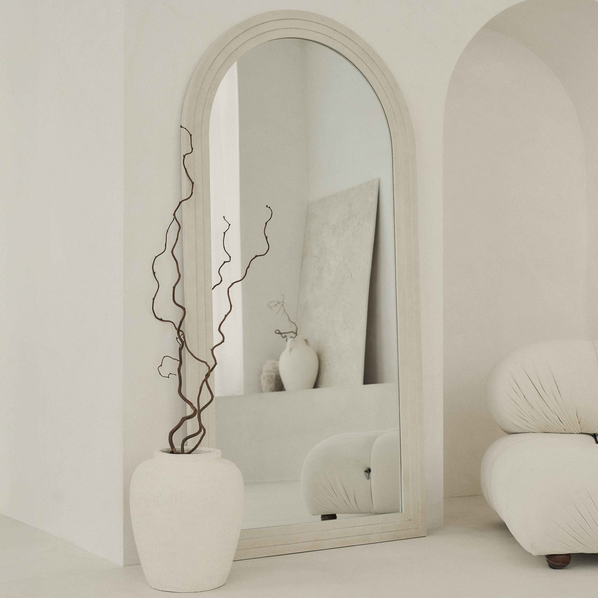 Luciano - Grand miroir en béton plein longueur totale cintré 180cm x 90cm