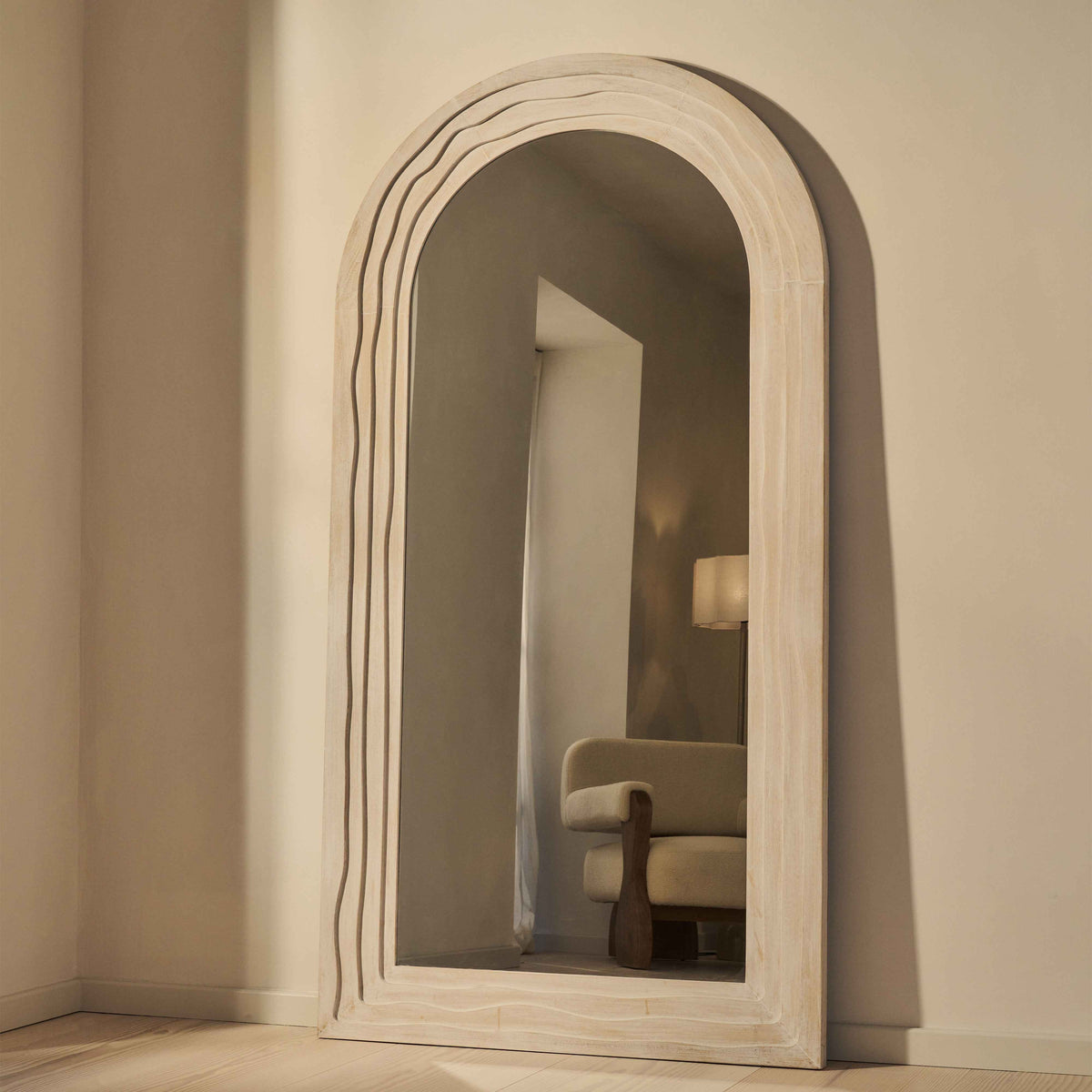 Lucelle - Miroir Arche Extra Large Blanc Lavé Pleine Longueur 200cm x 100cm
