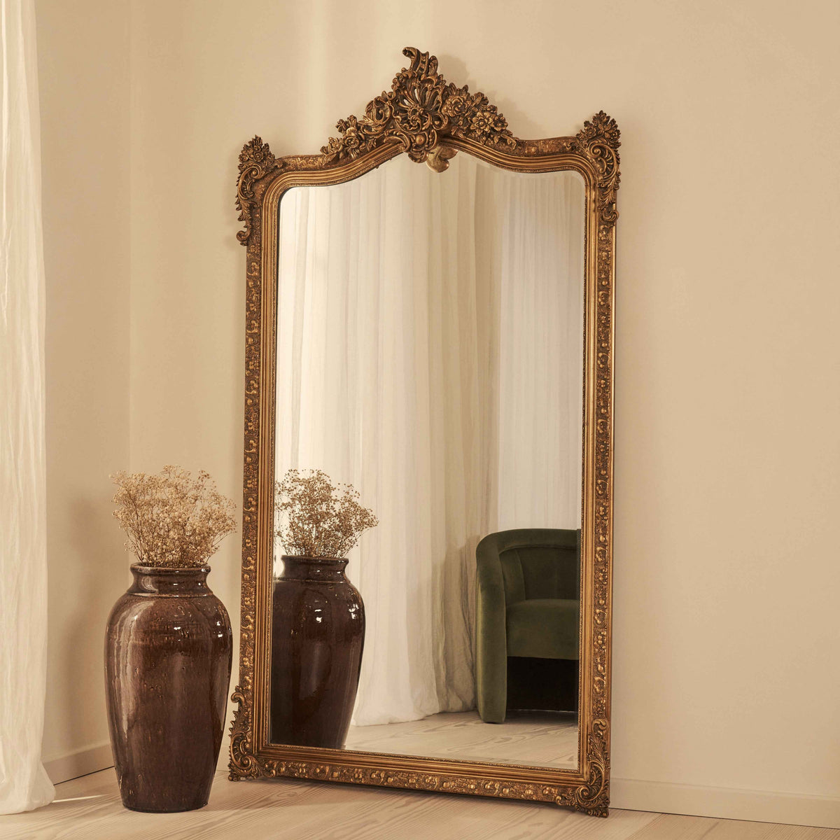 Francesca - Miroir pleine longueur or voûté orné 185 cm x 100 cm