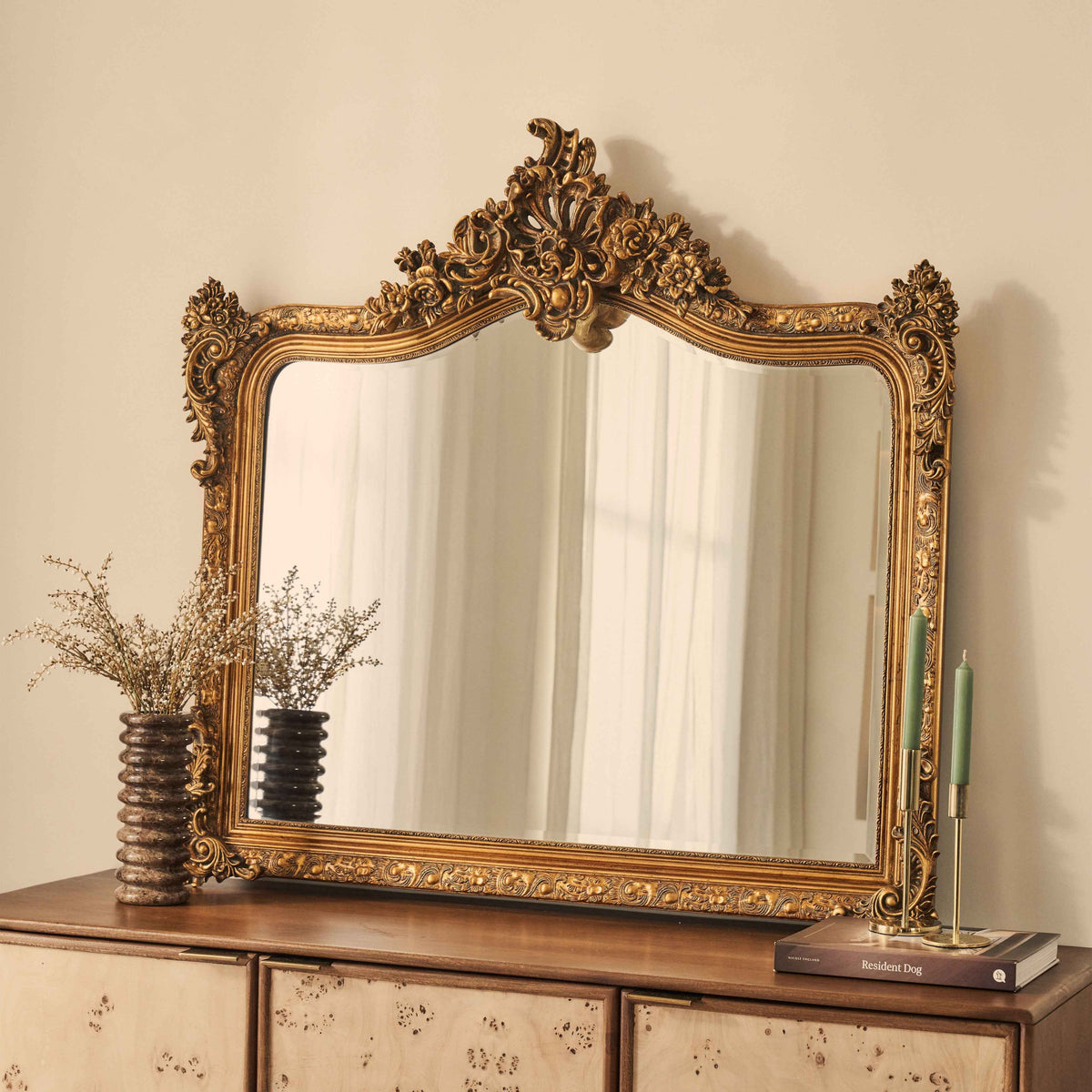 Francesca - Miroir Mural Orné Arqué Doré 109cm x 100cm