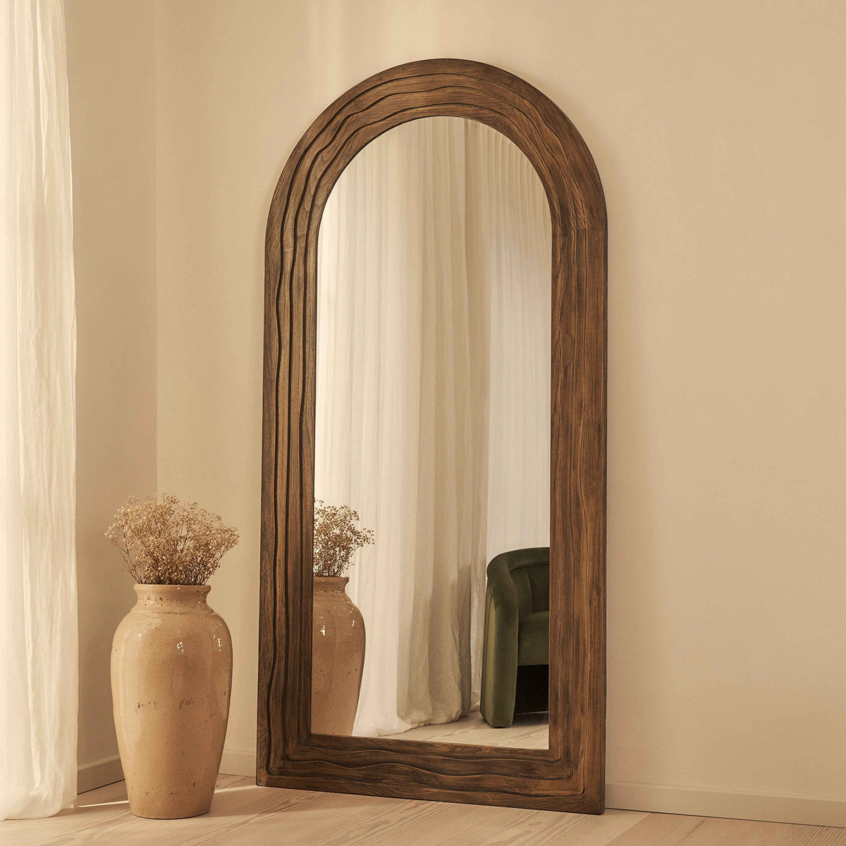 Lucelle - Miroir Arqué Extra Large Pleine Longueur 200cm x 100cm Chaud en Bois