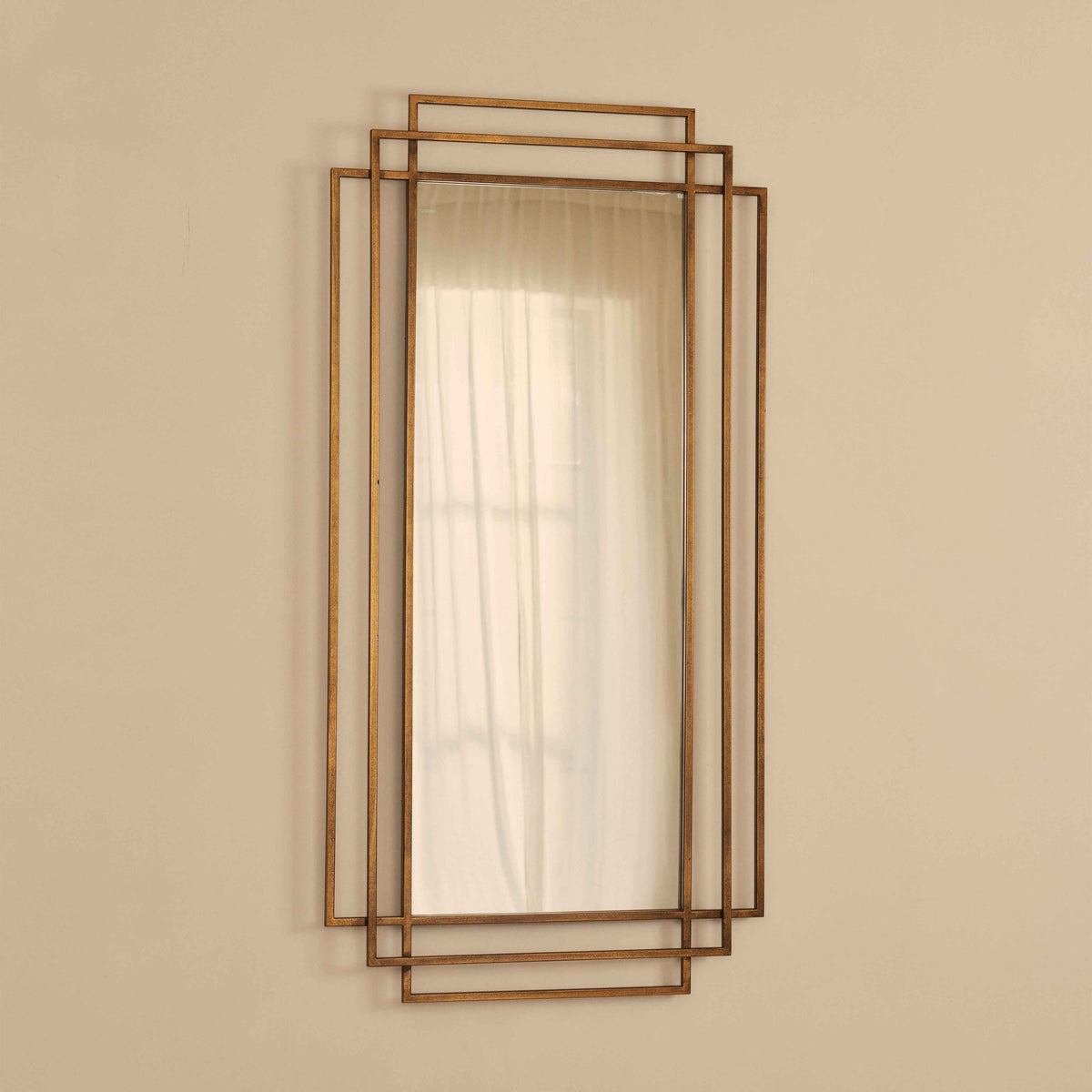 Amalfi - Grand miroir rectangulaire en métal doré 140 cm x 70 cm