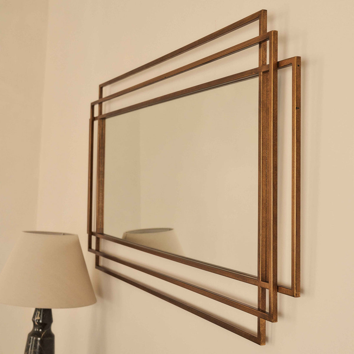 Amalfi - Grand miroir rectangulaire en métal doré 140 cm x 70 cm