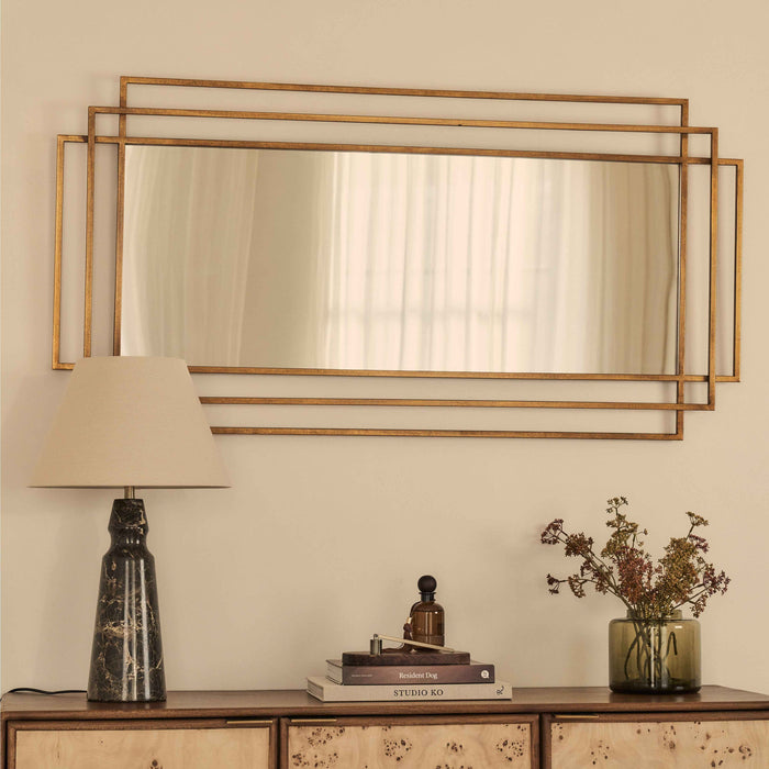 Amalfi - Grand miroir rectangulaire en métal doré 140 cm x 70 cm