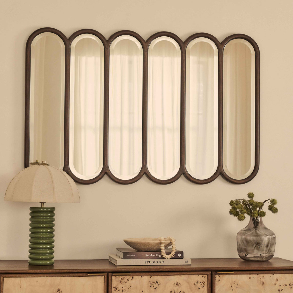 Reims - Miroir en bois foncé à panneau voûté 120cm x 80cm