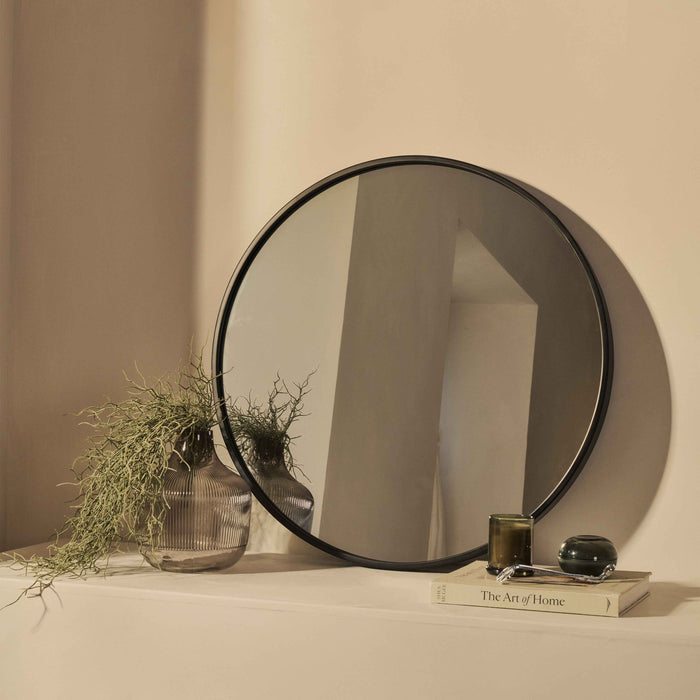 Metro - Miroir Mural Rond en Métal Noir 70cm x 70cm