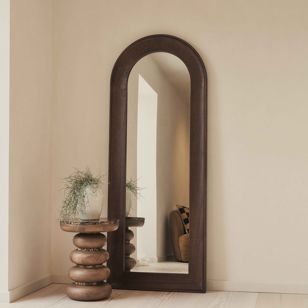 Porta - Miroir Grand Format Arqué en Bois Foncé 180cm x 70cm